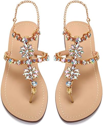 Women's PU Rhinestones Chains Flat Gladiator Sandals Wedding Shoes