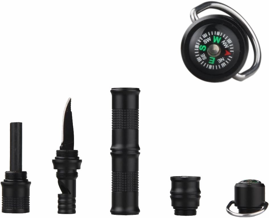 Sparkit Magnesium Fire Starter, Camping Flint and Steel Kit with Blade, Compass, Whistle, Waterproof Tinder, Tactical keychain (Black) (black)