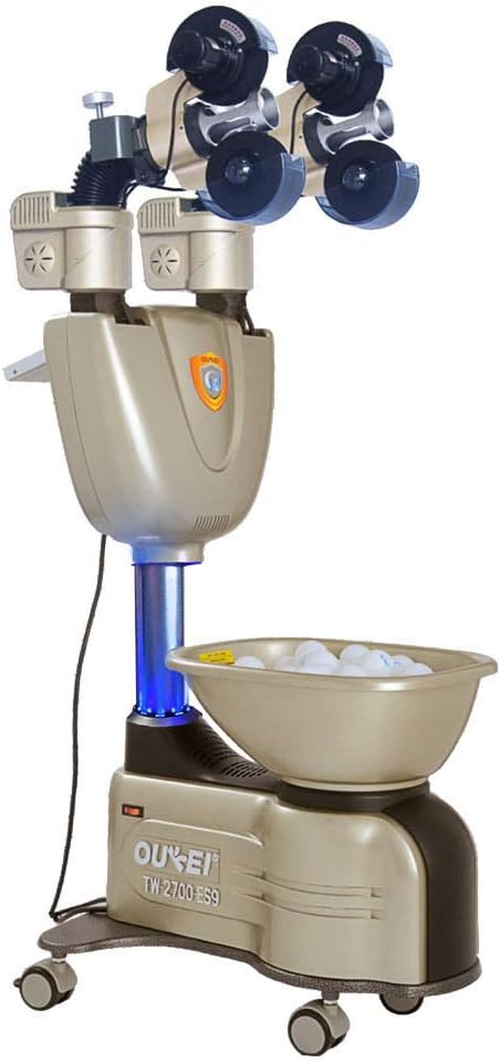 Oukei ES9 Premier Table Tennis Robot Ping Pong Training Machine + Free Racket Bundle
