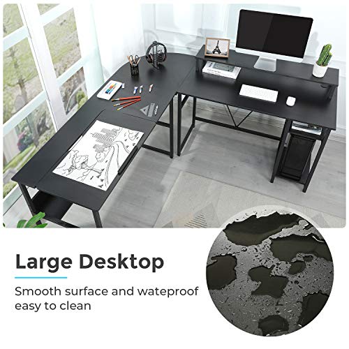 Sedeta L Shaped Computer Desk with Hutch, Drafting Drawing Table for ...