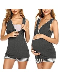 Ekouaer - Pijama de maternidad para mujer, diseño a rayas, suave, para lactancia materna (S-XXL)