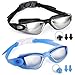 Veckle Swim Goggles, 2 Pack Swimming Goggles No Leaking Anti Fog UV Protection Lenses Wide View Swim Goggles for Men Women Adult Youth, Goggles with Nose Clip, Ear Plugs, Black Blue