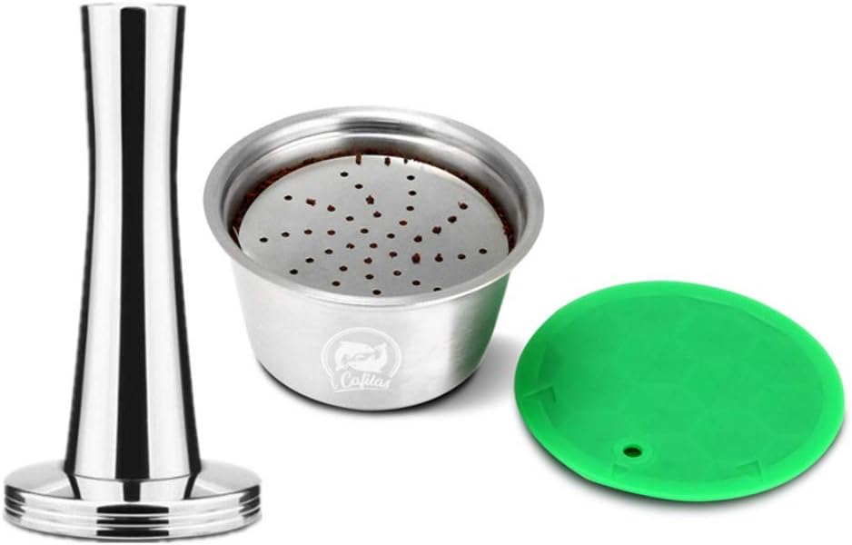 Norbi Stainless Steel Refillable Dolce Gusto Coffee Capsules Refillable Crema Capsules Reusable Coffee Pods Filter with Tamper