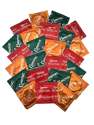 Kimono Microthin Sensitive Sampler Including Microthin, Microthin with Aqua Lube, and Microthin Ribbed/Textured Premium Lubricated Latex Condoms-24 Count