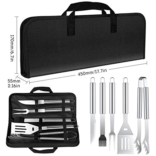 FYLINA BBQ Grill Set 5-Piece Stainless Steel Grill Tool Set Superior Grilling Accessories Aluminum Storage Case- Outdoor Grill Kit for Men Women