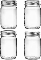 Hniuyun 4 Pack 16 oz Glass Mason Jars with Silver Lids, Regular Mouth
