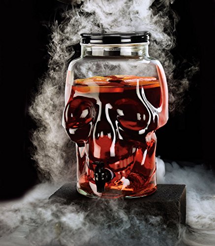 Circleware Skull Face Beverage Dispenser, Sun Tea Jar with Spigot, Fun Party Entertainment Glassware Drink Water Pitcher for Juice, Wine, Kombucha and Cold Drinks, Huge 2.1 Gallon, Clear