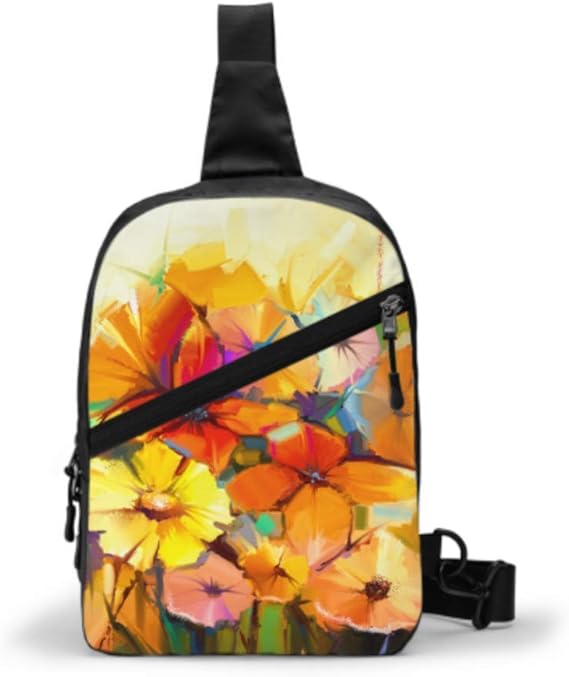 Mochila de hombro para el pecho, pintura al óleo abstracta, con flores