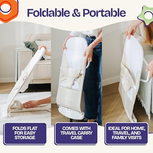 ComfyBumpy Ergonomic Baby Bouncer Seat - Bonus Travel Carry Case - Safe, Portable Bouncing Chair with Adjustable Height Positions - Infant Bouncy Seat Perfect for Newborn Babies (Grey)