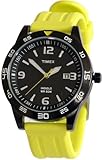 Timex Mens Date Window Black IP Stainless Steel Case Neon Yellow Green Strap Watch T2P136