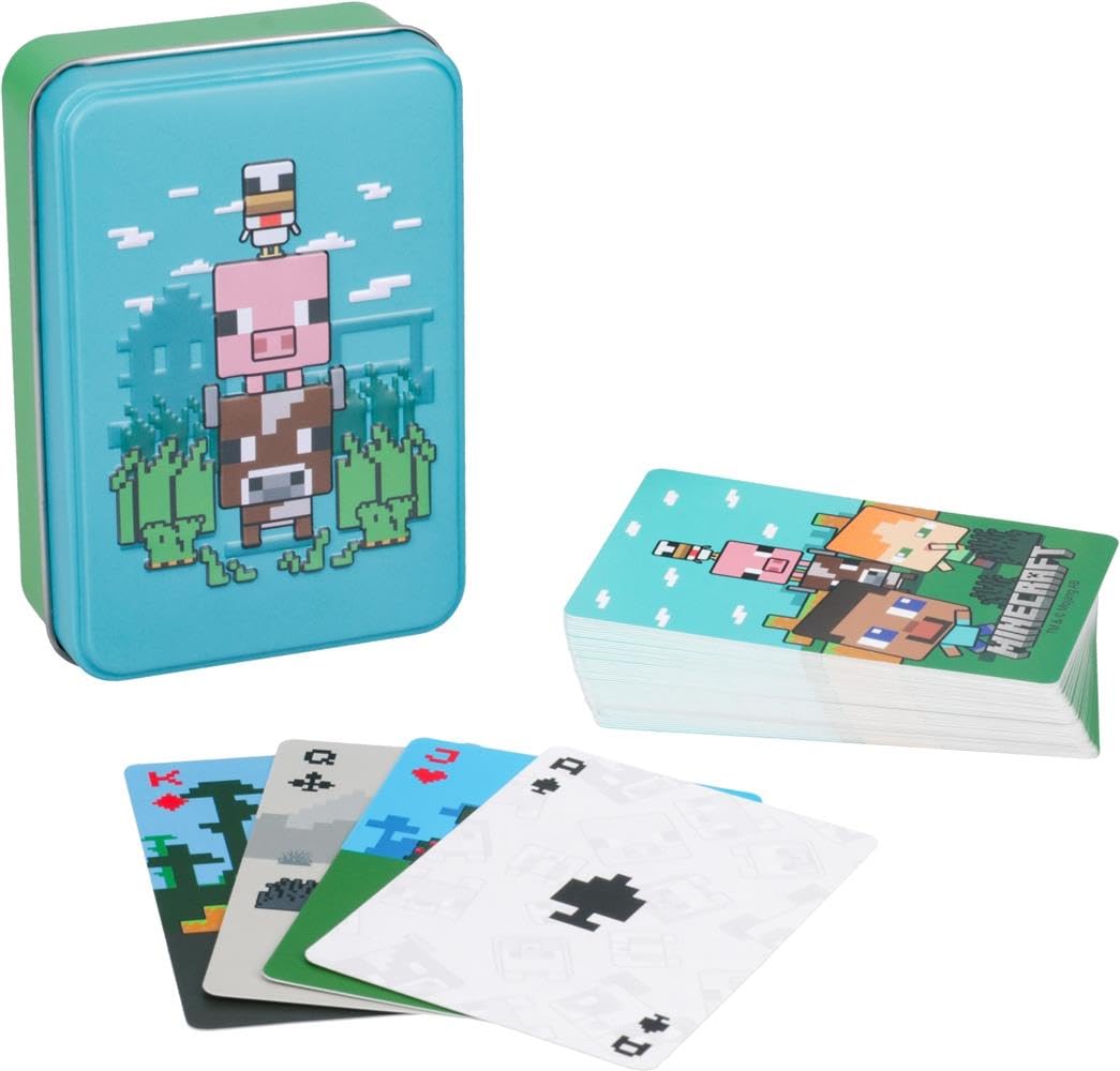 Paladone Minecraft Official Licensed Animal Playing Cards Tin, Standard Card Game Deck for Boys and Girls, Gamer Gift Set and Merchandise