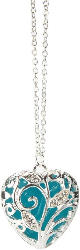Luminous Necklace Pendant, Crystal Love Tree Heart Glow in The Dark (Blue)