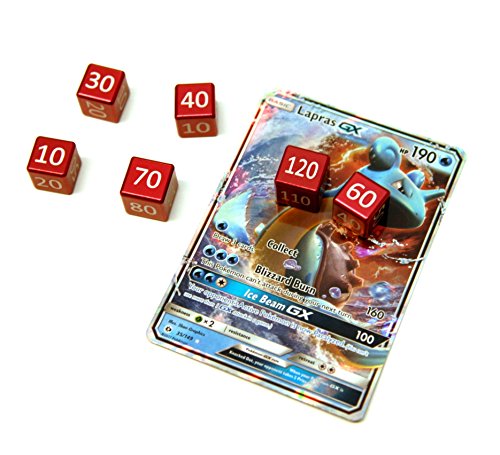 CNC Machined Aluminum Pokemon TCG Damage Counter Dice (6 pcs) Fire Red Color For Pokemon TCG, Burning Shadows, Guardians Rising, Sun and Moon