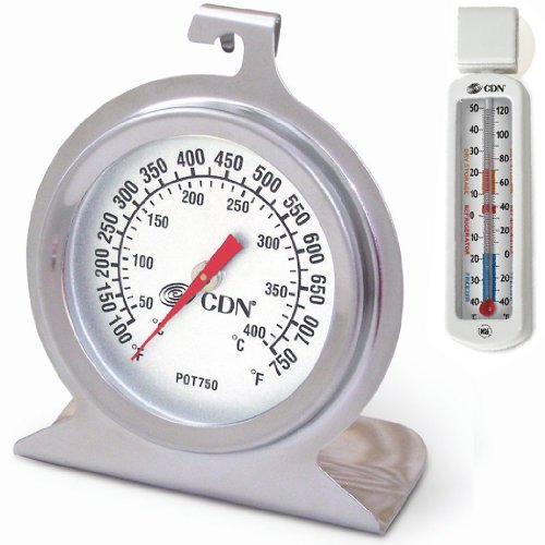 CDN POT750X Pro Accurate High Heat Oven Thermometer with Customized Economy Refrigerator/Freezer Thermometer Bundled Set