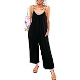 Happy Sailed Womens Casual Jumpsuits Loose Overalls Summer Sleeveless Stretchy Wide Leg Long Pants Romper with Pockets