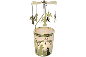 kingnero Carousel Candle Tea Light Holder Rotary Candle Holder Spinning Candleholder Metal Windmill Candlestick for Home Decor (Gold Angel)