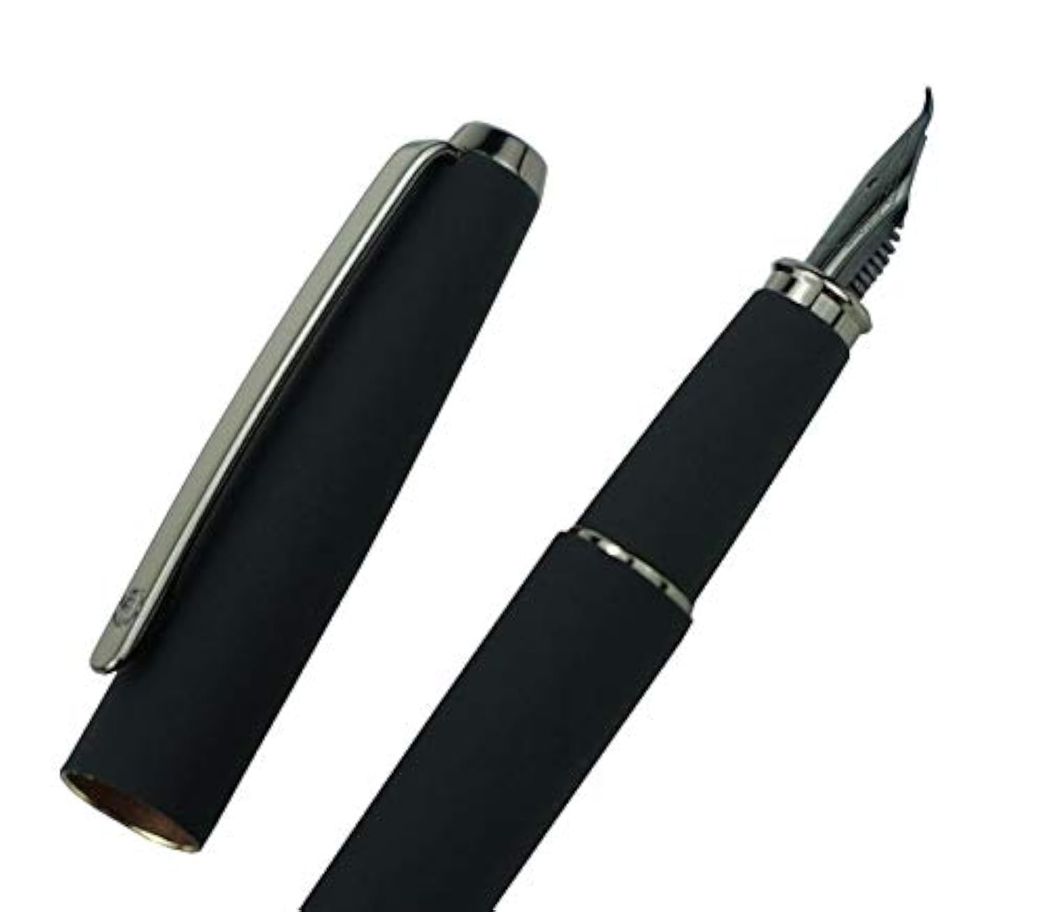 Hongdian 517D Matte Black Fountain Pen Bent Nib Fude Pen, Warrior Series, Classic Design with Converter and Metal Box