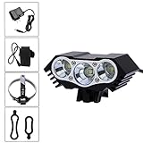 Rechargeable 9000lm 3X XM-L T6 LED Front Bicycle Light Bike Headlamp Headlight Waterproof Cycling Camping Fishing Hiking Lamp+8800mAh Battery + US Charger