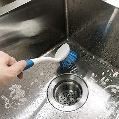 PHYEX 2-Pack Kitchen Round Scrub Brush for Cleaning Dishes Pots Pan Sink and Bathroom with Comfortable Long Handle - Thumbnail 2