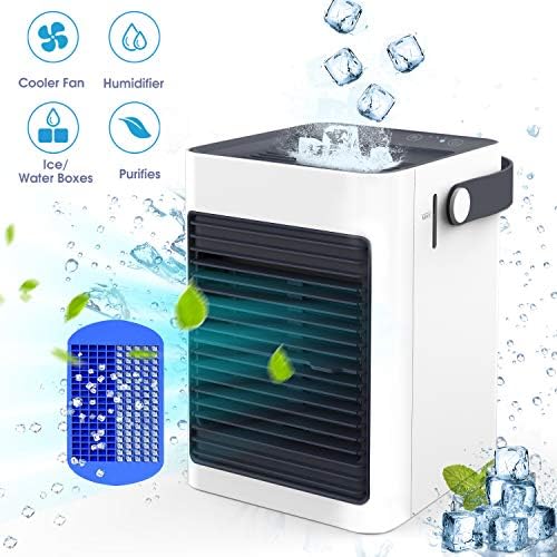 Air Ice Cooler, Air Mini Humidifier & Purifier, Portable Air Evaporative Cooler, Air Conditioner Fan Noiseless, USB Personal Space Air Cooler Quiet for Home, Bedroom Office, Desktop, RV, Outdoors