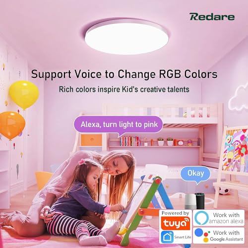 Redare Alexa Smart Ceiling Light,RGBIC Wifi Ceiling Lamp,30cm 24W Dimmable LED Color Changing Ceil Lamp Compatible with Alexa Google Home,Flush Mount Light Fixture for Bedroom,Kitchen (WiFi, White)