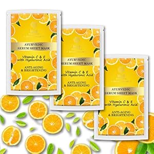 Khadi Essentials Ayurvedic Serum Sheet Mask For Spot Removal & Glowing Skin (Pack of 3) (Vitamin C Sheet Mask)