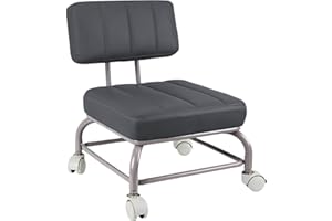 IMMER LIEBEN Low Rolling Stool Roller Seat with Universal Swivel Caster Wheels for Home Office Stool Garage Shop Stools PU Leather High Density Cushion and Steel Dark Grey