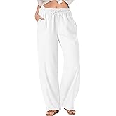 TOPYOGAS Womens High Waist Drawstring Stretch Casual Pants Summer Loose Pants Straight Trousers with Pockets