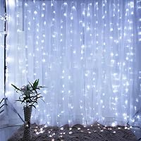 Qunlight Star 304 LED 9.8ftx9.8ft 30V 8 Modes with Memory Window Curtain String Lights Wedding Party Home Garden Bedroom Outdoor Indoor Wall Decorations(Cool White)