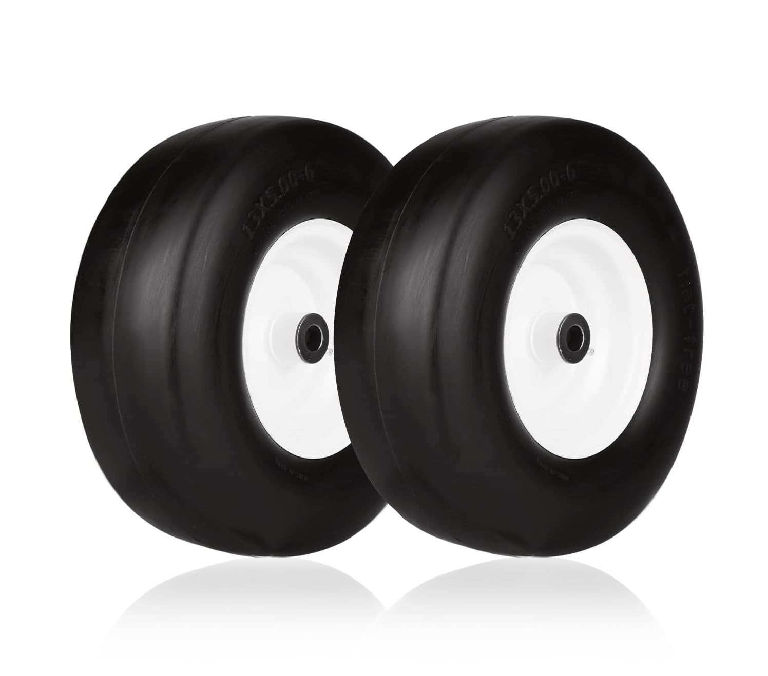 Photo 1 of 13x5.00-6" Flat Free Tire and Wheel Smooth Tire with Rim for Residential Lawn Mower Deck 36"-46" Garden Tractor | 3.25"-5.9" Centered Hub | Bore ID 3/4" 2PCS