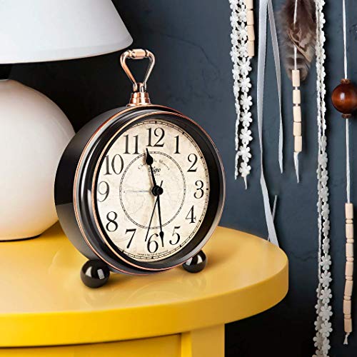 INTSUN Classic Retro Alarm Clock, Bed Alarm Clock Battery Operated Desk Clock Metal Silent Alarm Clock for Bedrooms, Non Ticking (Black, Battery Excluded) - Thumbnail 7