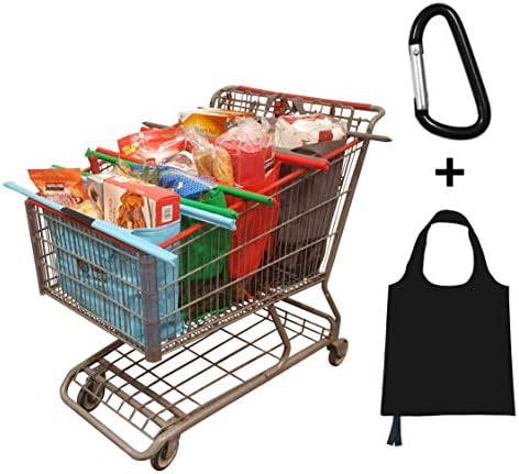 Premium Reusable Grocery Trolley Bags, Pack of 4 with Insulated Cooler Bag + Free Snap Link + BONUS Eco Tote - Perfect for any Supermarket, Whole Foods, Walmart, Costco, Sam's Club Shopping carts 🛒