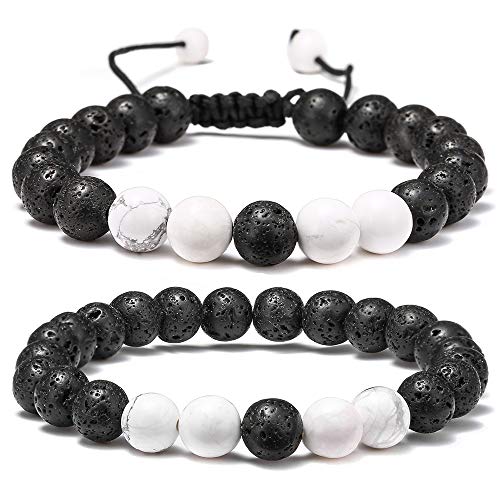 M MOOHAM Lava Rock Bracelet – 8mm Lava Rock Bead White Turquoise Anxiety Bracelet, Men Women Stress Relief Yoga Beads Aromatherapy Essential Oil Diffuser Healing Bracelets