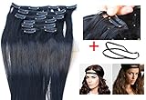 Ali Queen 6A Grade Off Black 1B# Clip In Brazilian Virgin Human Hair 7pcs/set, Straight Hair Extension + 1pcs Plait
