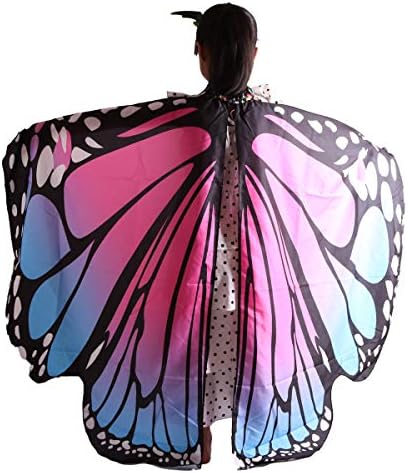 Kids Butterfly Wings Cape Shawl Costume Mask for Girls Rainbow Halloween Dress Up Party