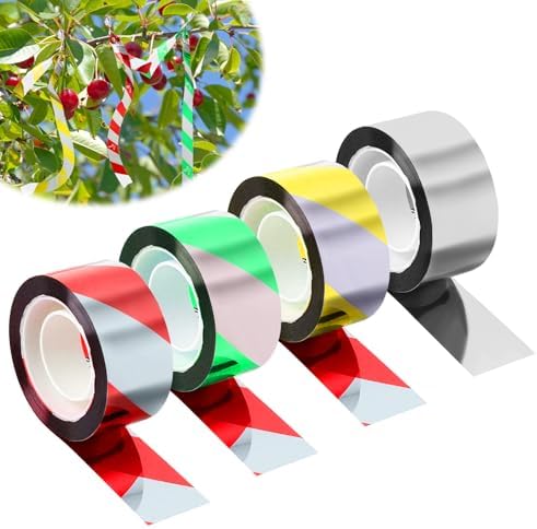 unillea 4PCS Reflective Bird Scarer Tape 0.98in x 656ft (4 Rolls) Bird Scarers for Gardens, Anti Pigeons Deterrent Strips, Weatherproof Non-Adhesive Bird Repellent Devices for Orchard Patio Balcony