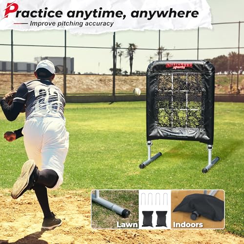 Heavy-Duty 9 Hole Pro Style Baseball & Softball Pitching Net with Strike Zone Target - Adjustable Portable Design