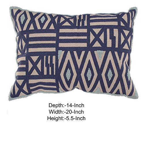 Benjara 20 X 14 Inch Geometric Embroidered Feather Filled Pillow, Set