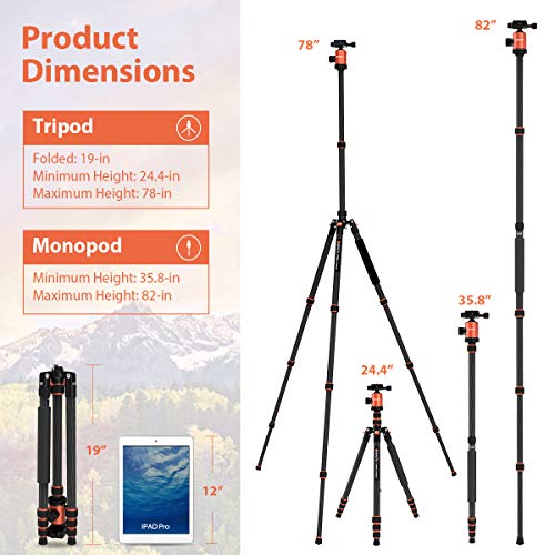 GEEKOTO 79 inches Carbon Fiber Camera Tripod Monopod with 360 Degree