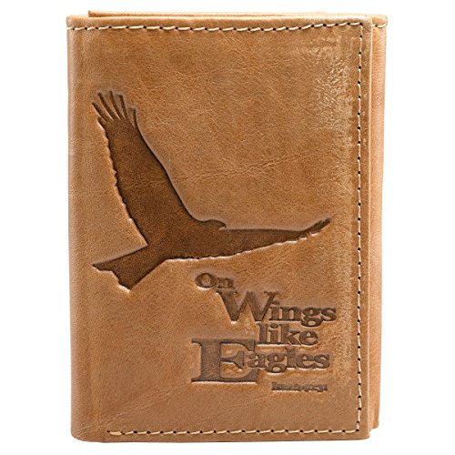 Saddle Tan Genuine Leather Tri-Fold Wallet - Isaiah 40:31