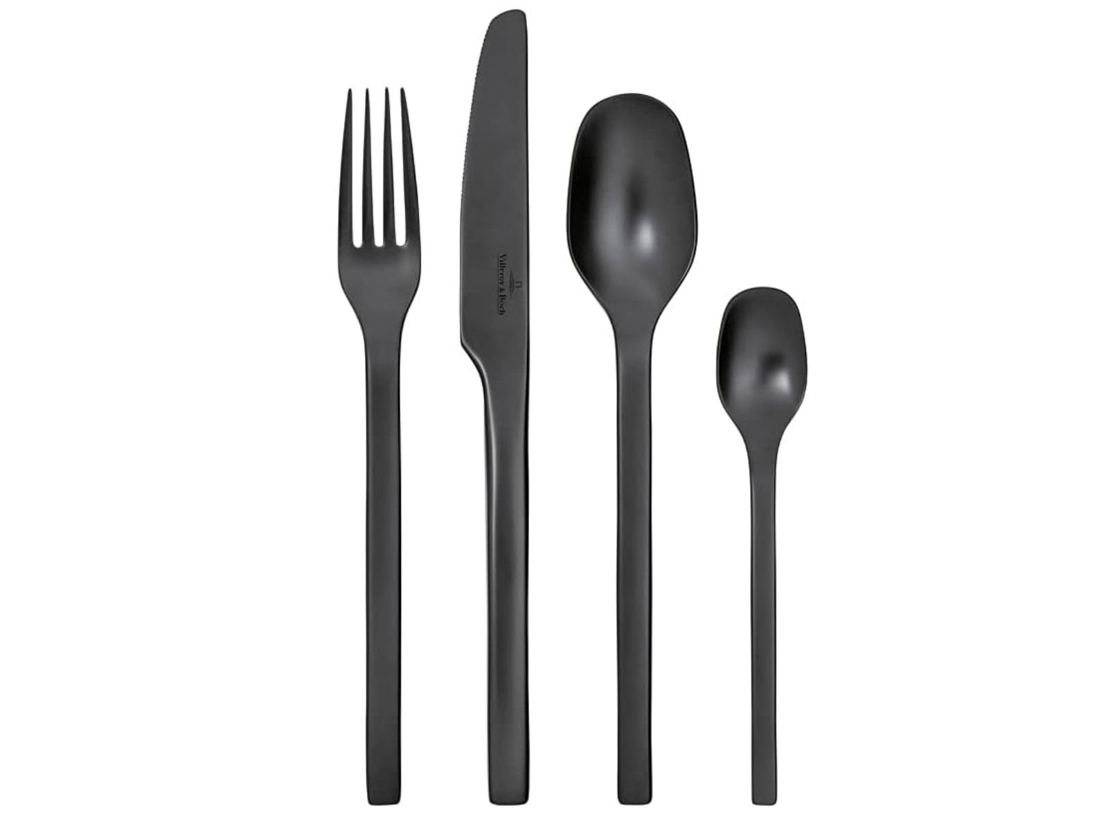 Villeroy & Boch - Manufacture Cutlery Table Cutlery Set for Up to 4 People, 16 Pieces, Stainless Steel, Black, 12-6556-9040