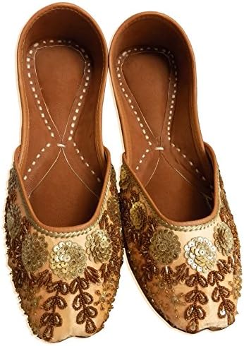 Indian Ethnic Embroidered Jutti Mojari Ballet Flats Traditional Peach Pump Shoes for Women