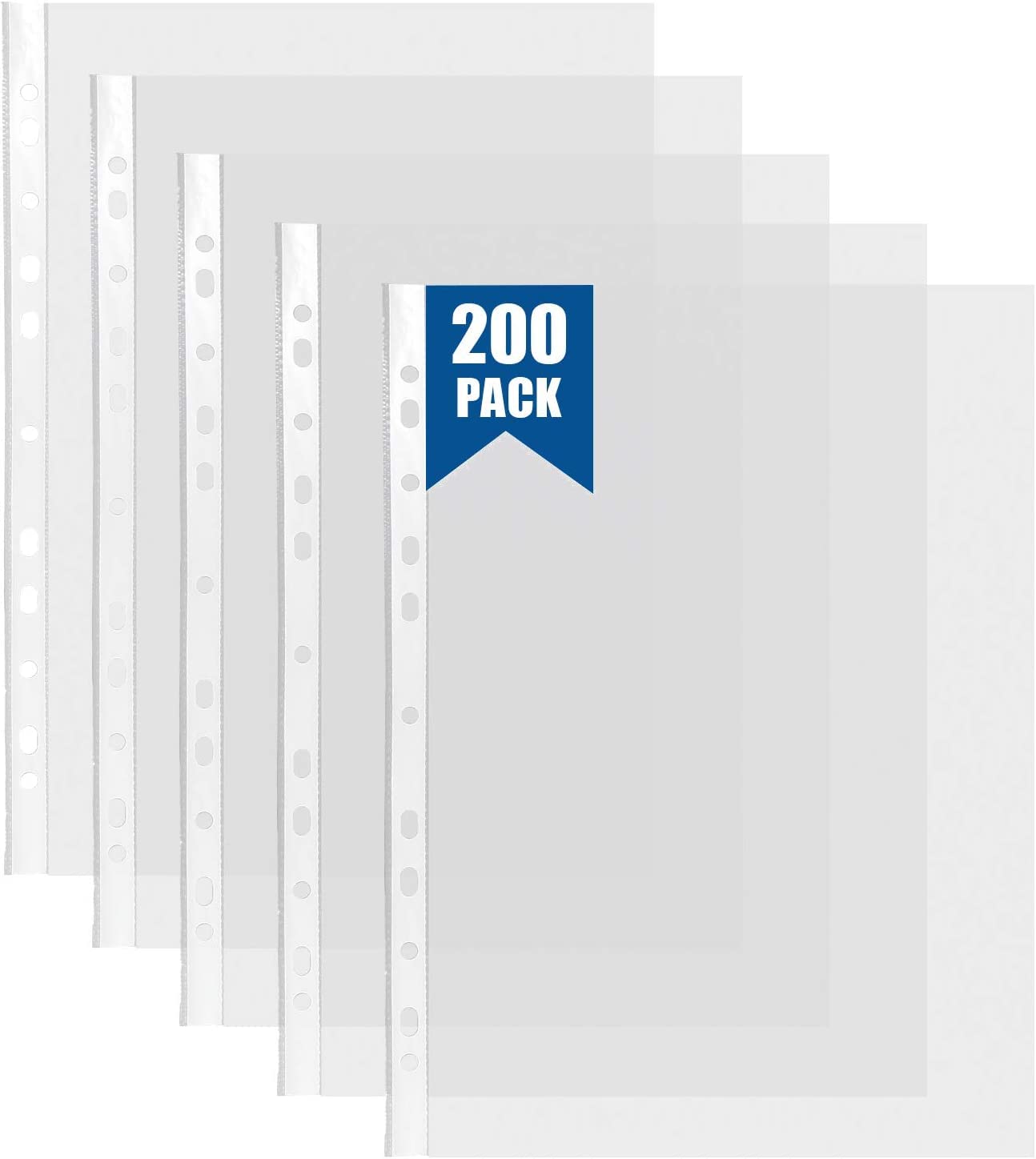 200 Pcs Punched Pockets A4 Clear 80 Micron Strong Plastic Wallet Sleeves, Top Opening Poly Pockets for Ring Binder Folders