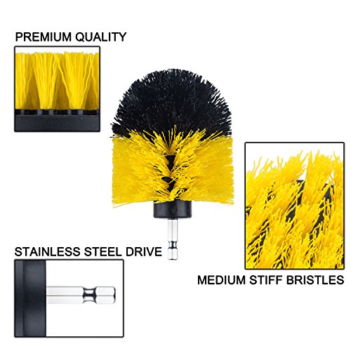 YIJINSHENG 3 Piece Medium and Stiff Brush with Drill Attachment Scrubbing Brushes for Cleaning Car Tires,Carpet, kitchens,Bathrooms, Showers, Tubs, Boats Power Scrubber Kit