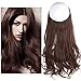SARLA Invisible Wire Hair Extension Dark Auburn Wavy Curly Long Synthetic Hairpiece 18 Inch Adjustable Transparent Headband for Women