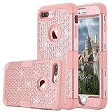 iPhone 7 Plus Case, LONTECT Hybrid Heavy Duty Shockproof Diamond Studded Bling Rhinestone Case with Dual Layer [Hard PC+ Soft Silicone] Impact Protection for Apple iPhone 7 Plus - Rose Gold (Electronics)