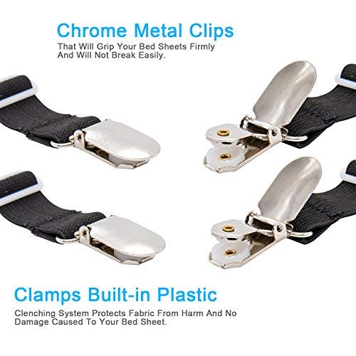 BetyBedy 4Pcs Adjustable Bed Sheet Fasteners Suspenders, Elastic Sheet Band Straps Clips, Cover Grippers Suspenders Holder for Mattress Pad Cover, Sofa Cushion (Black) - Thumbnail 2