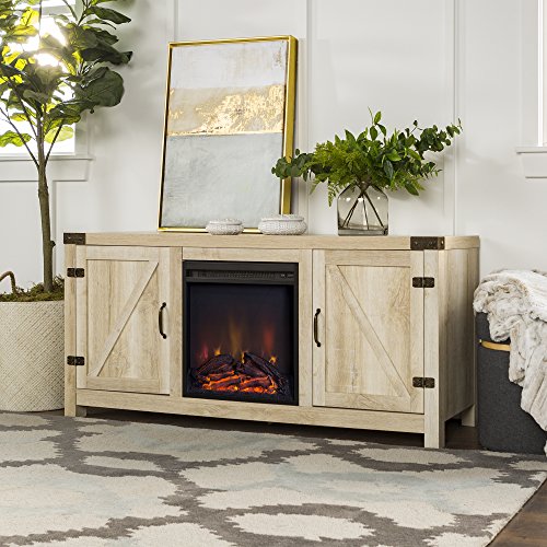 Home Accent Furnishings New 58 Inch Barn Door Fireplace Television Stand - White Oak Color