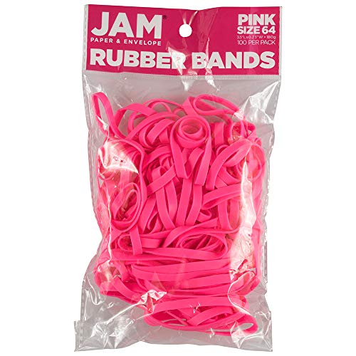 JAM PAPER Durable Rubber Bands - Size 64 - Pink Multi-Purpose Rubberbands - 100/Pack