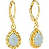 Gempires Gemstone Sunburst Drop Earrings for Women Handmade Gold-Plated Jewelry Dainty Leverback Earrings Minimalist Everyday Style Elegant Gift for Her